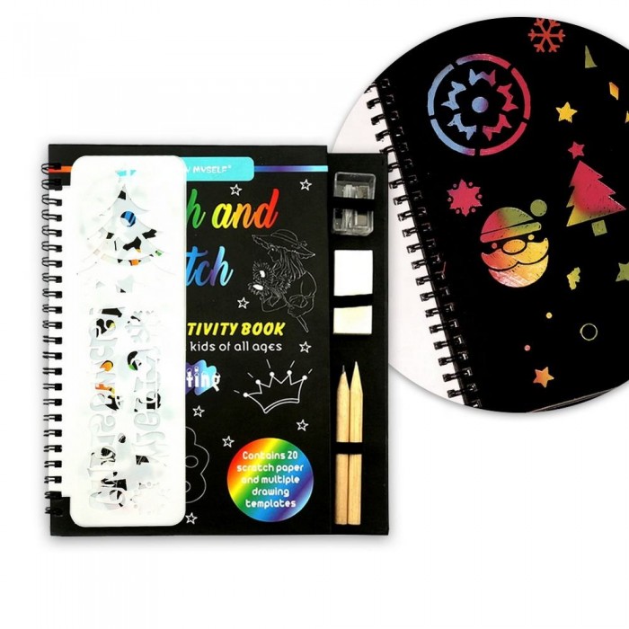 Christmas Personalize Design Scraping Magic Color Rainbow Black Gold Scratch Art Paper Notebook for Children