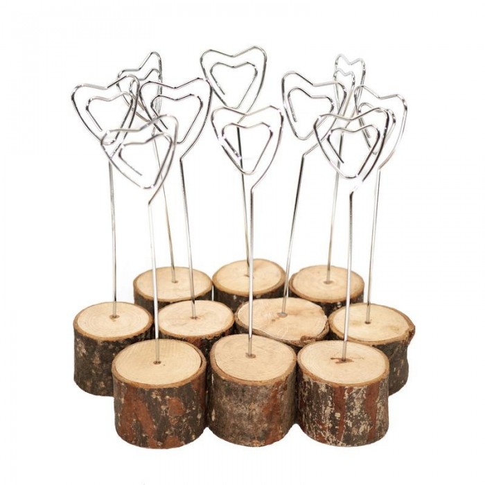Natural Rustic Wood Place Card Holders with Swirl Wire Bark Memo Holder Stand Card Photo Picture Note Clip Holders