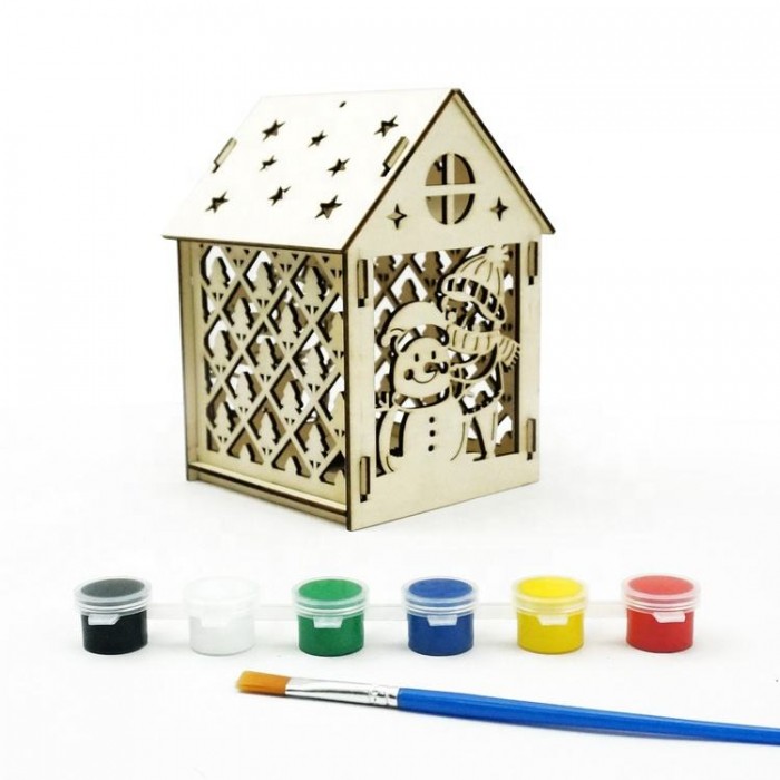 Xmas DIY Color Painting Wooden House Villa Diy Kit for Children