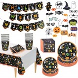 Halloween disposable tablecloth banner decoration paper cup paper tray party set supplies